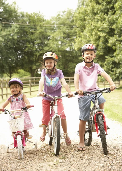 安全ヘルメットを着用して田舎の子供たち — ストック写真