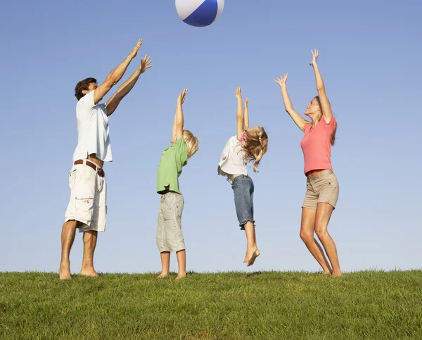 Junge Familie, Eltern mit Kindern, spielen auf einem Feld — Stockfoto