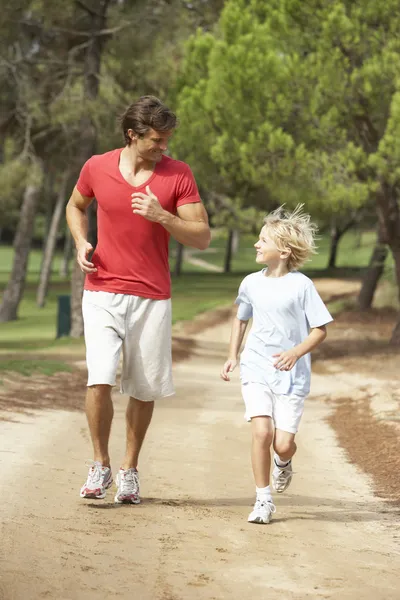 Father Son Running Park — Stock Photo, Image