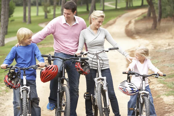Familie genieten van fietstocht in park — Stockfoto
