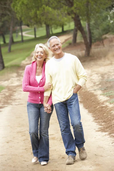 Старшая пара наслаждается прогулкой в парке — стоковое фото