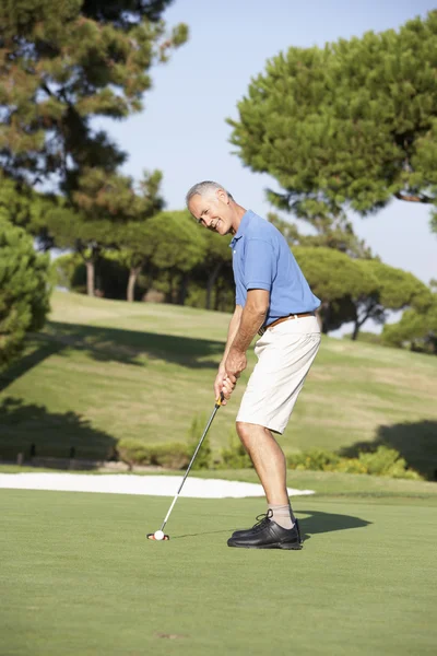 Senior Male Golfspelare Golfbana Att Sätta Grön Royaltyfria Stockfoton