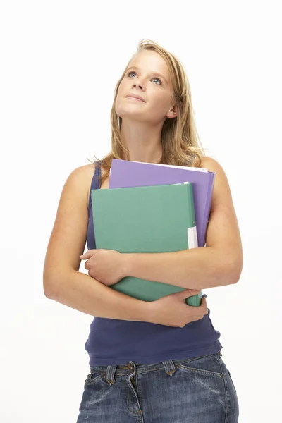 Studiový portrét studentka drží složky — Stock fotografie