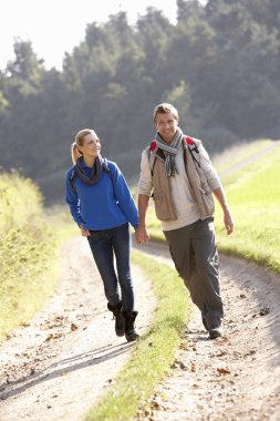 Young couple walking in park clipart