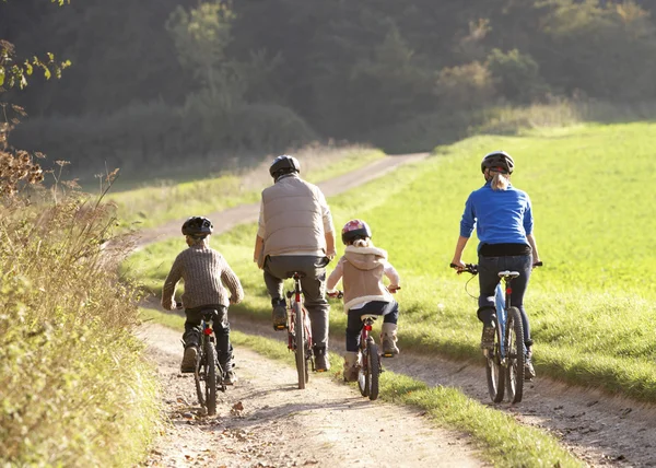 年轻的父母与孩子骑自行车在公园 — 图库照片