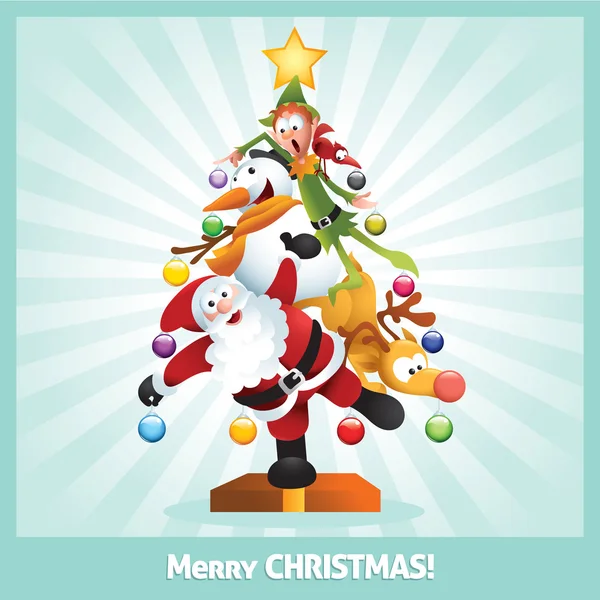 Funny Christmas Card Cartoon Collage — Stock Vector