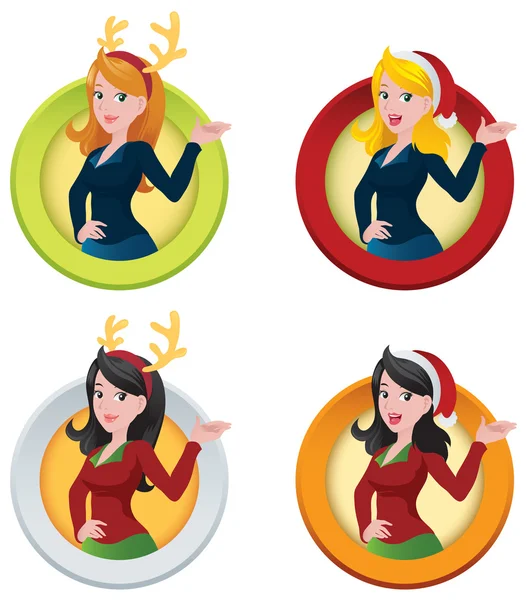 Christmas Themed Business Woman Web Buttons — Stock Vector