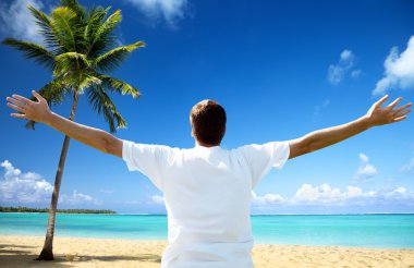Happy young man on the beach clipart
