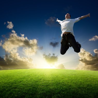 Jumping happy young man clipart