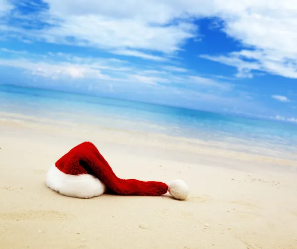 帽的圣诞老人和加勒比海海 — 图库照片