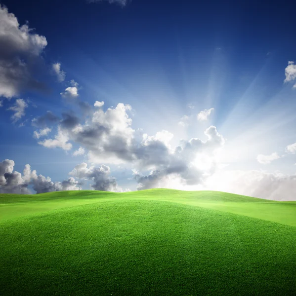 Поле травы и совершенное небо заката — стоковое фото