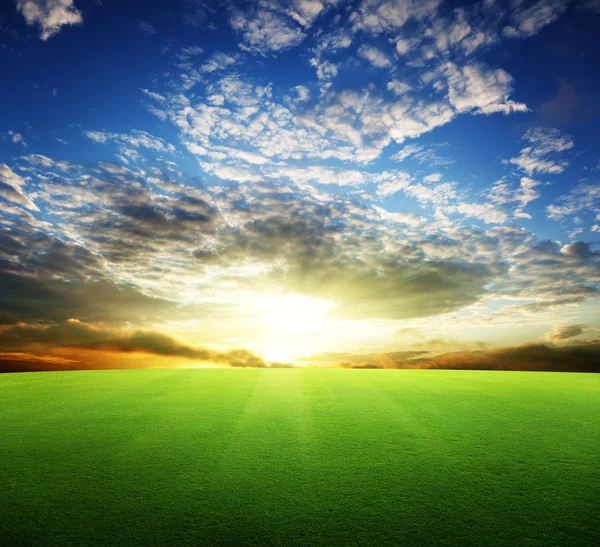 草和完美的日落天空领域 — 图库照片