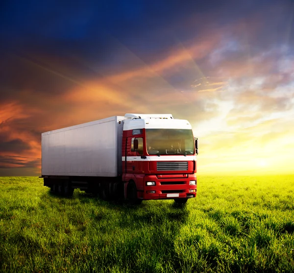 Gebied van gras en vrachtwagen — Stockfoto