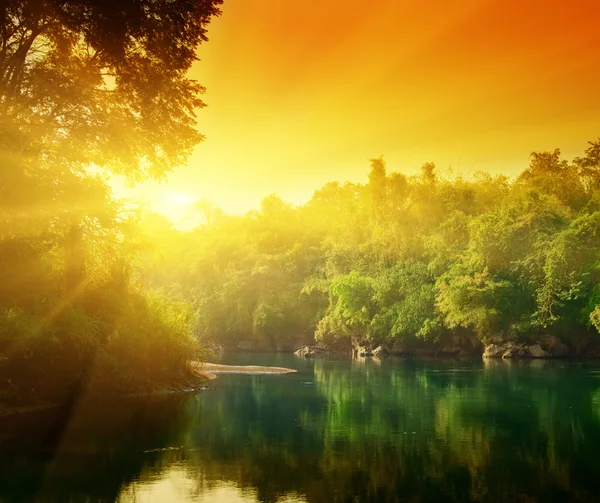 Zonsondergang in de jungle van Thailand — Stockfoto