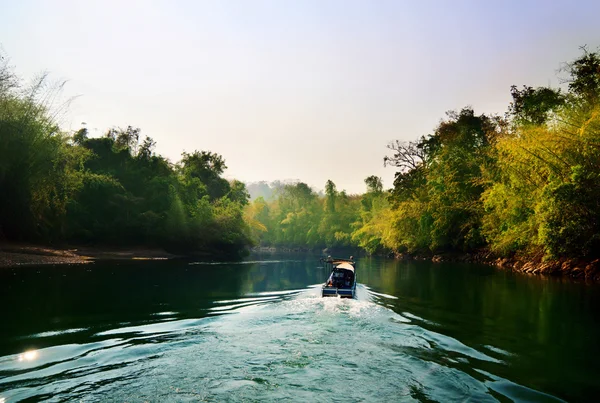 stock image Sunset in jungle and boat