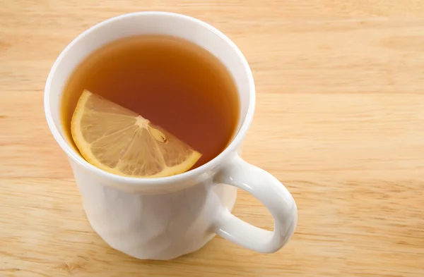 Чашка Чая Лимоном Деревянном Фоне — стоковое фото