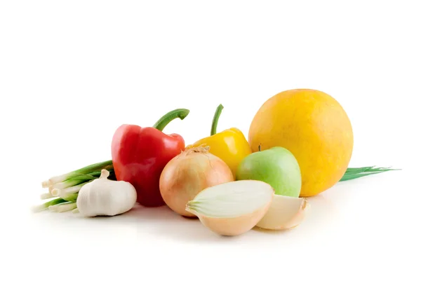 Gyümölcsök Zöldségek Elszigetelt Fehér Háttér — Stock Fotó