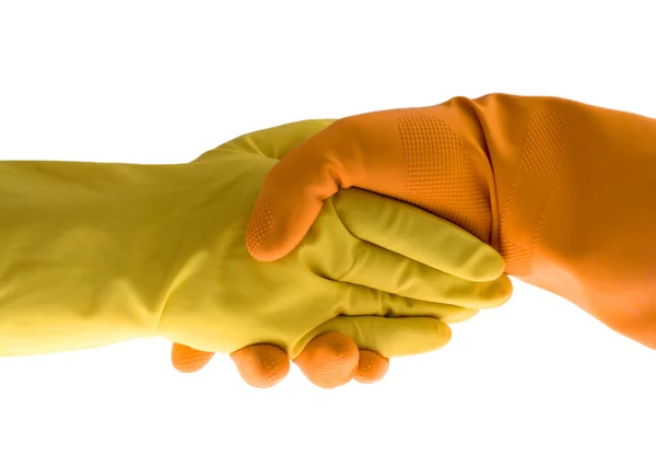 Χειραψία Γάντια Και Προστασία Απομονωμένες Λευκό — Φωτογραφία Αρχείου
