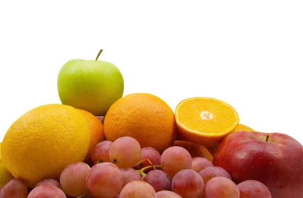 Φρούτα Και Σταφύλια Που Απομονώνονται Λευκό Φόντο — Φωτογραφία Αρχείου