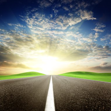 Road and perfect sunset sky clipart