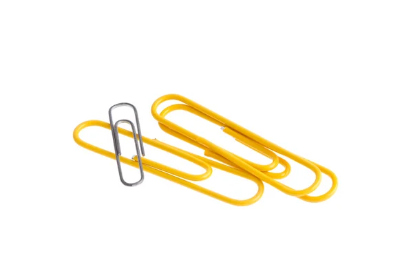 Yellow paper clips isolated on white background — Stock Photo, Image