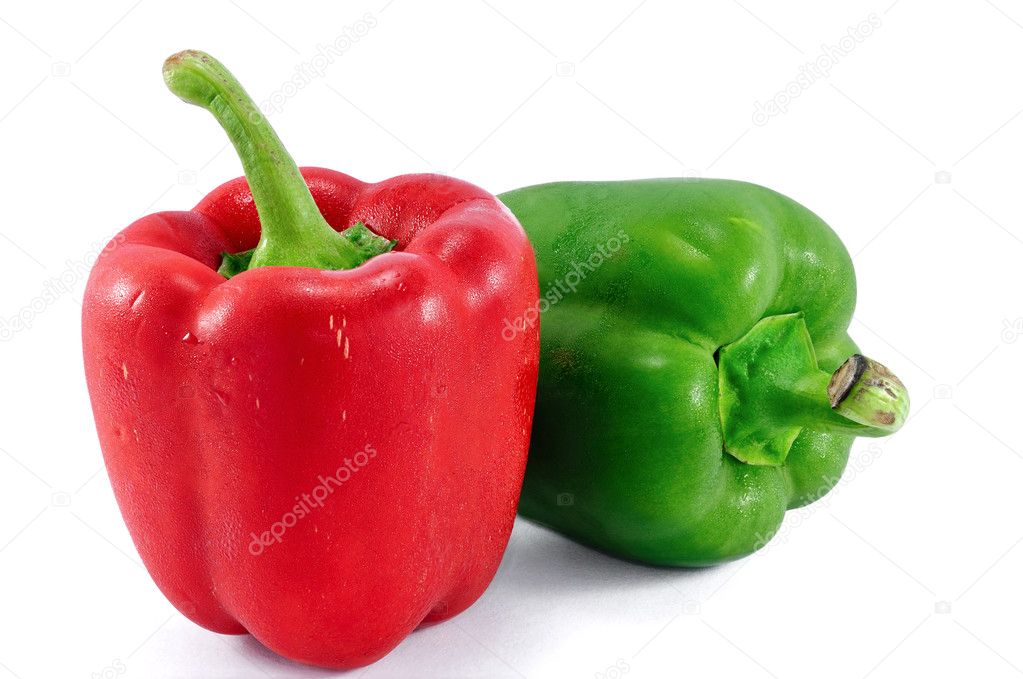 Red and green sweet pepper on a white background
