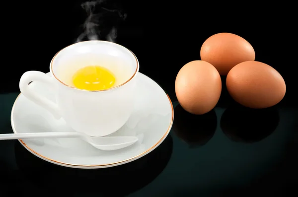 Soft-boiled egg in white cup. — Stock Photo, Image