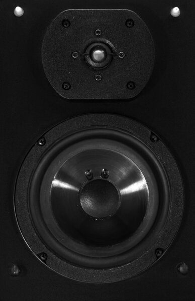 Audio speaker on white background.