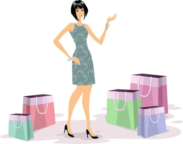 Fashionabla unga kvinnan shopping illustration — Stock vektor