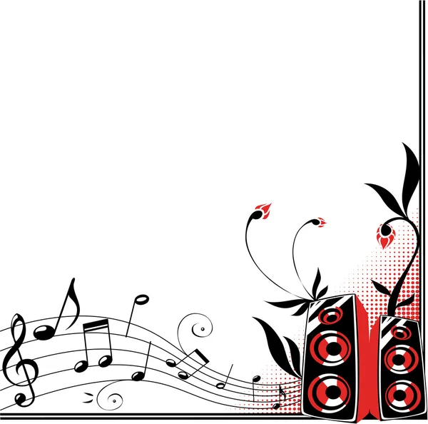 Dekorativ ram med högtalare, blommor och musik personal — Stock vektor
