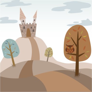 Landscape with medieval cartoon castle clipart