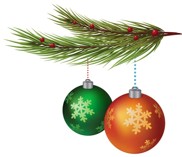 Palle decorative di Capodanno appese all'albero di Natale — Vettoriale Stock