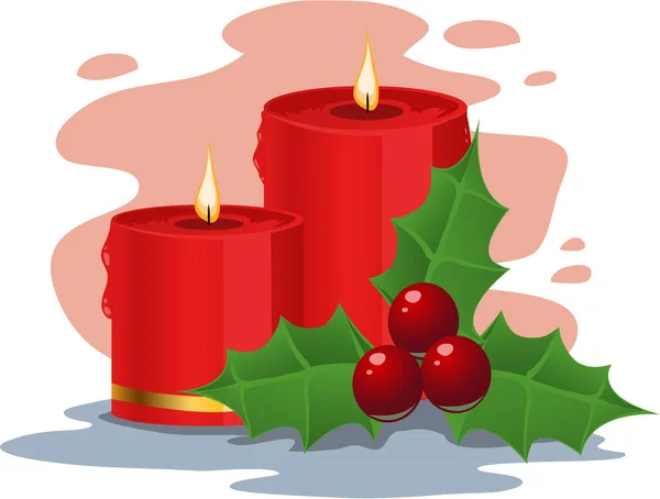 Red christmas candles and holly — Stock Vector
