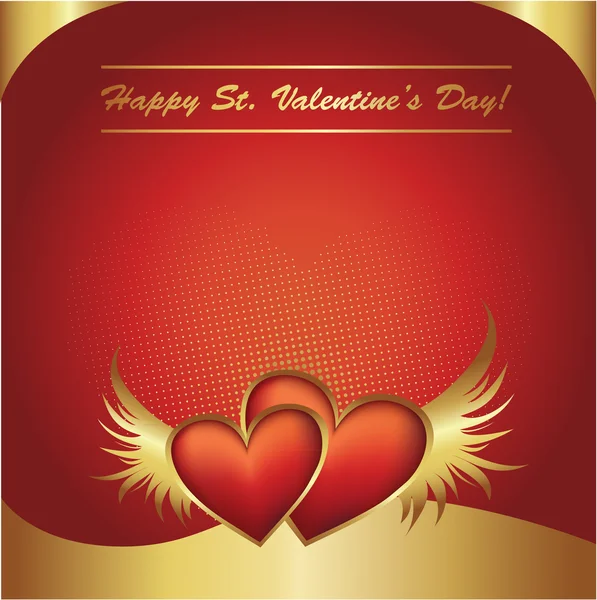 Valentine's Day red and golden hearts postcard — Stock Vector