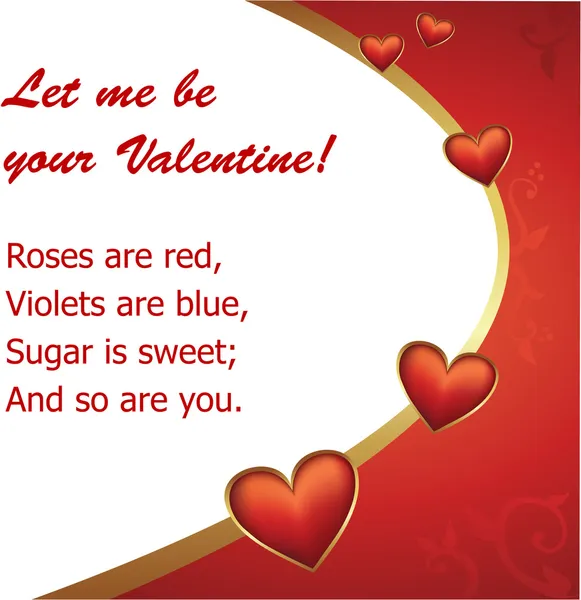San Valentino cuori poesia cartolina — Vettoriale Stock