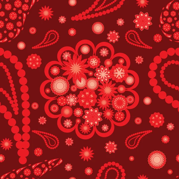 佩斯利风格与红色花朵无缝 — 图库矢量图片