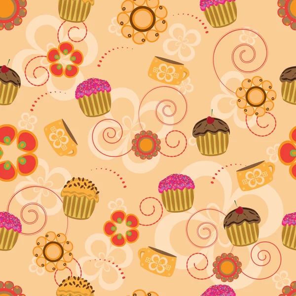 Cupcake Nahtloses Muster Auf Beigem Hintergrund — Stockvektor