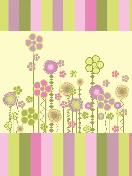 花とストリップのグリーティング カード — ストックベクタ