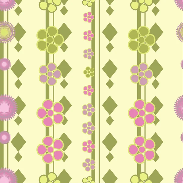 Seamless Pattern Flowers Strips Rhombus — Stock Vector