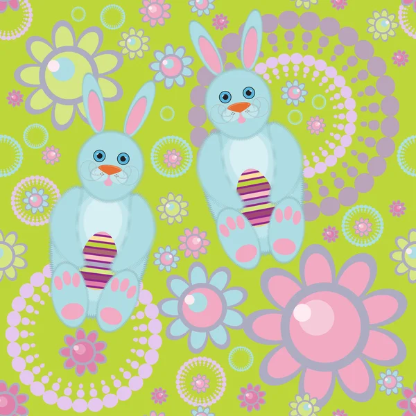 Seamless Pattern Rabbits Green Background — Stock Vector