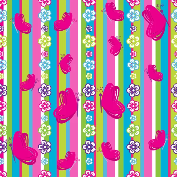 花や蝶とのシームレスなパターン — ストックベクタ
