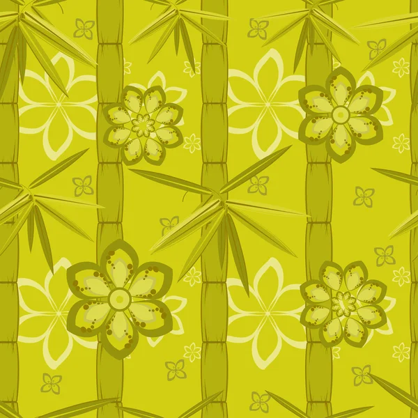 花と緑の竹のシームレスなパターン — ストックベクタ