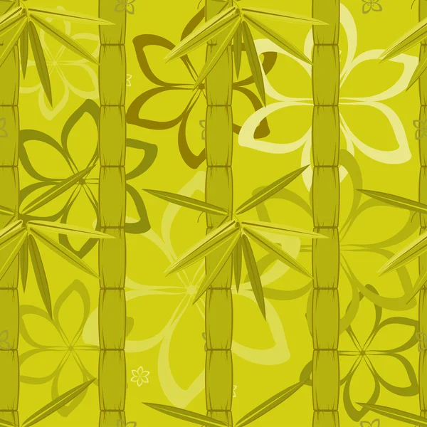 Groene bamboe en bloemen — Stockvector
