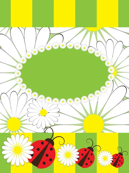 Greeting card with ladybirds and chamomile — Stock Vector