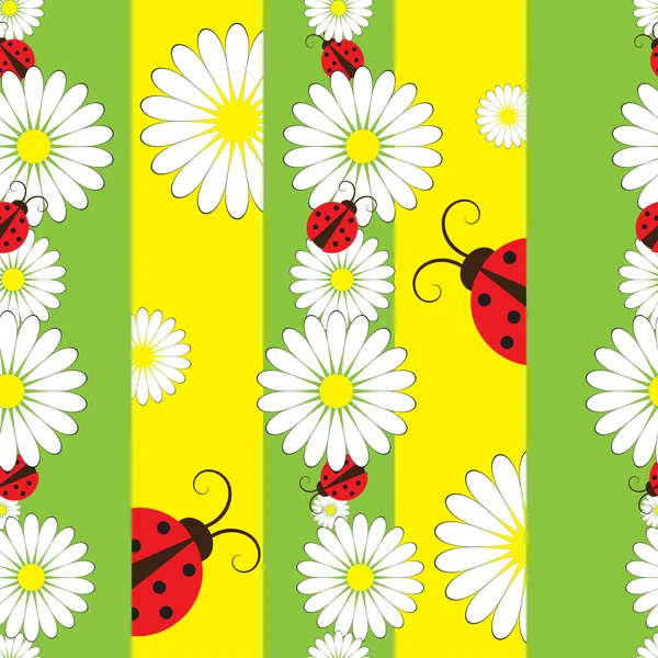 Ladybird and chamomile on striped background — Stock Vector