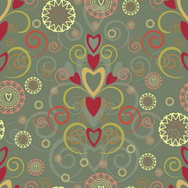 Coeur et tourbillon motif sans couture — Image vectorielle