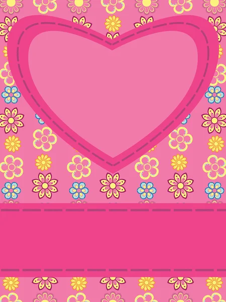 Tarjeta de felicitación con corazón sobre fondo floral — Vector de stock