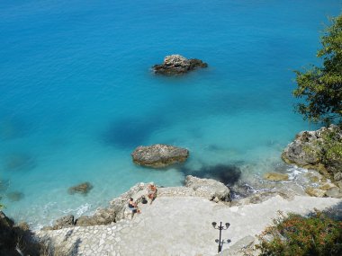 Waterfront aghios Nikiana, lefkada, Yunanistan, panoramik terastan görülen