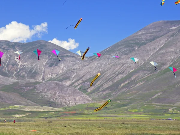 Kites Amateurs Castelluccio Norcia Umbria Italy — Stock Photo, Image