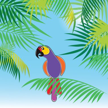 Tropical vector background with leaves of palm trees and parrot clipart